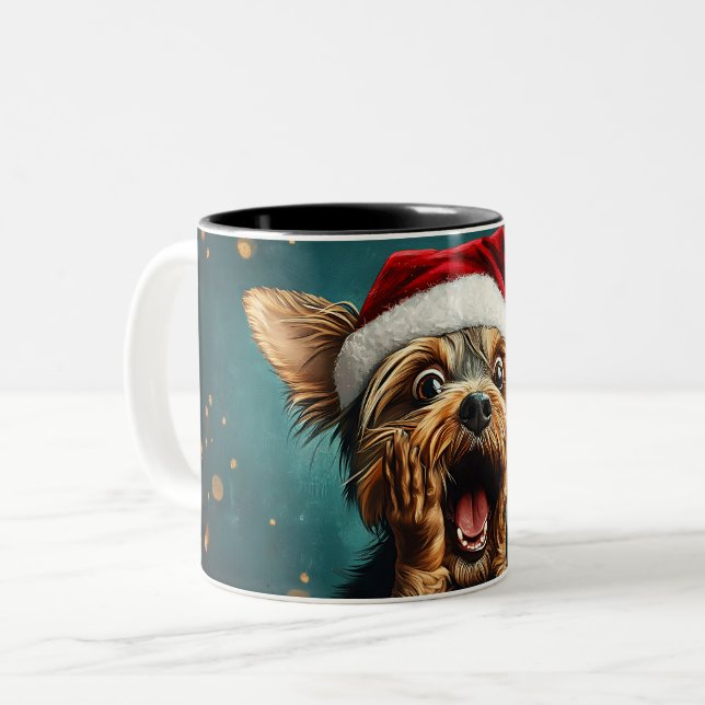 Funny Christmas dog Mugs | Merry Christmas Mug Två-Tonad Mugg (Framsida vänster)
