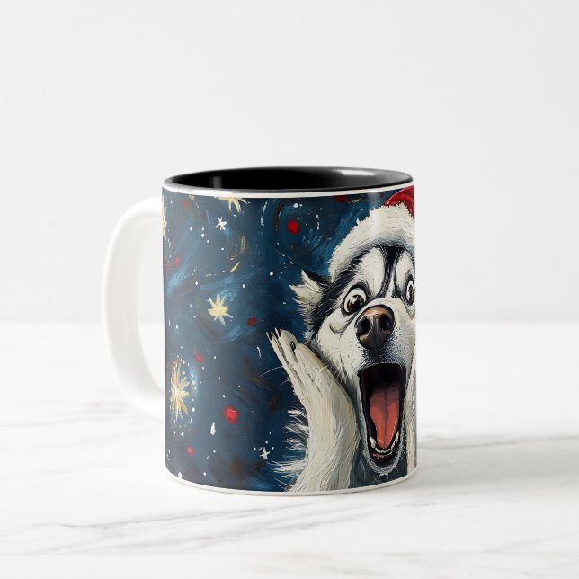 Funny Christmas dog Mugs | Merry Christmas Mug Två-Tonad Mugg (Framsida vänster)