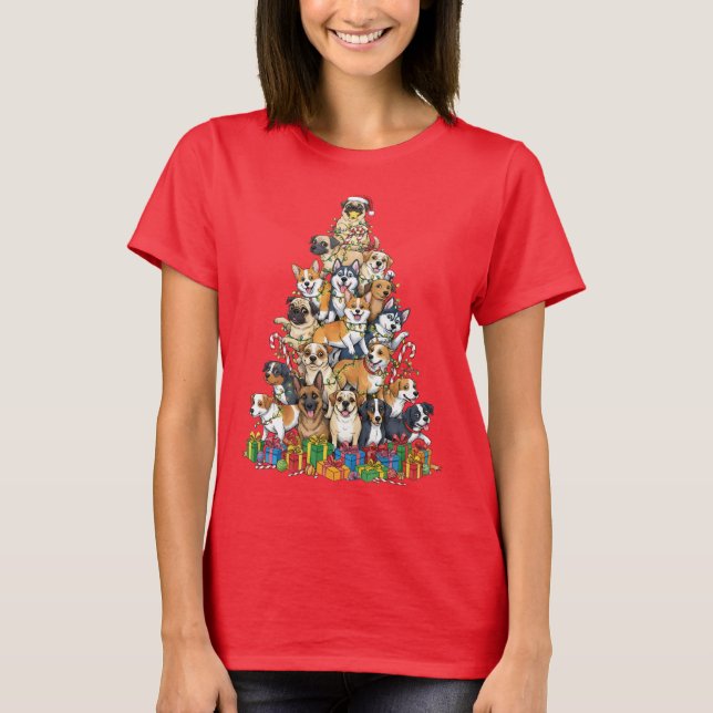 Funny Christmas Dog Tree Design T Shirt (Framsida)