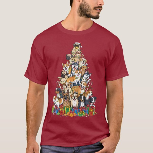 Funny Christmas Dog Tree Design T Shirt (Framsida)