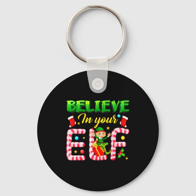 Funny Christmas Elf Design Believe In Your Elf Men Nyckelring (Framsida)