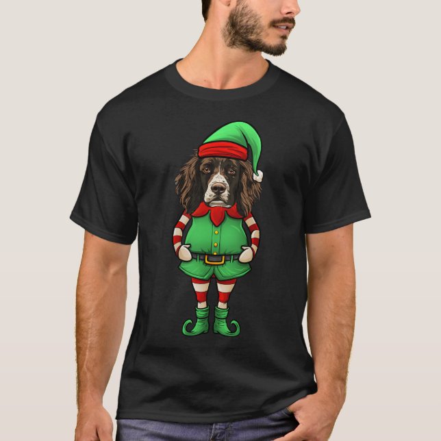 Funny Christmas Elf English Springer Spaniel Dog  T Shirt (Framsida)