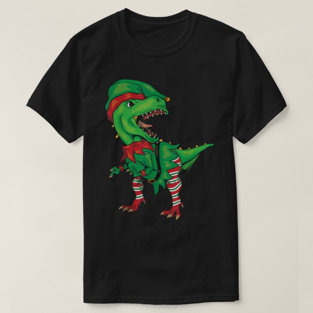 Funny Christmas Elf T-Rex T Shirt (Design framsida)