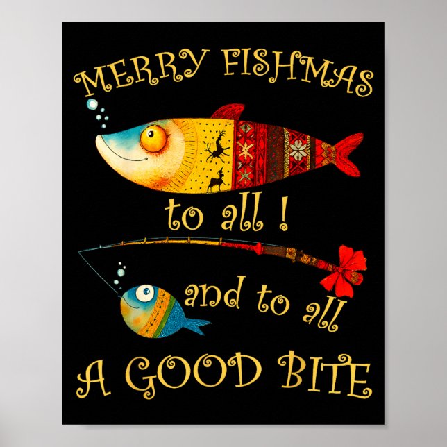 Funny Christmas Fisherman's Merry Fishmas To All F Poster (Framsidan)