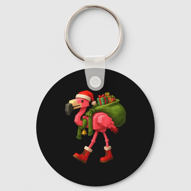 Funny Christmas Flamingo Santa Holiday Design  Nyckelring (Framsida)