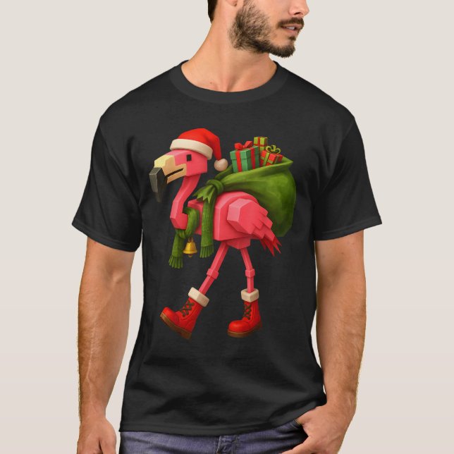 Funny Christmas Flamingo Santa Holiday Design  T Shirt (Framsida)
