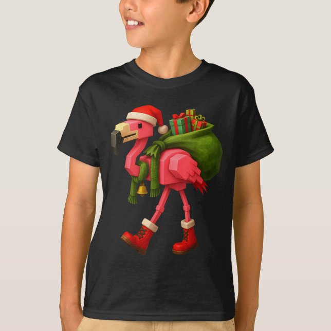 Funny Christmas Flamingo Santa Holiday Design  T Shirt (Framsida)