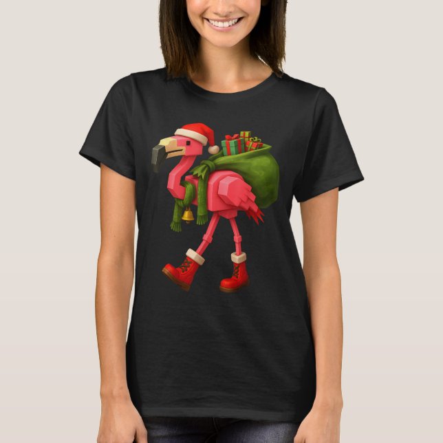 Funny Christmas Flamingo Santa Holiday Design  T Shirt (Framsida)