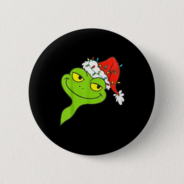 Funny Christmas Frog Wearing Santa Hat And Lights  Knapp (Framsida)