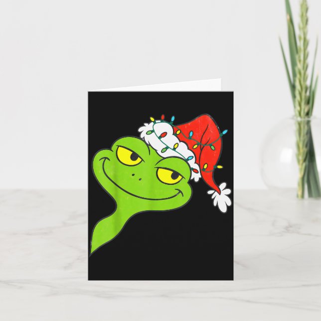 Funny Christmas Frog Wearing Santa Hat And Lights  Kort (Framsida)
