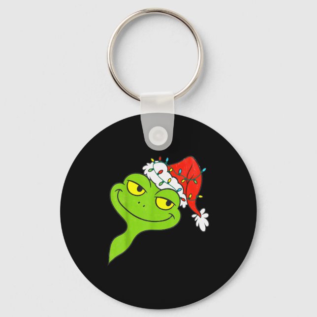 Funny Christmas Frog Wearing Santa Hat And Lights  Nyckelring (Framsida)