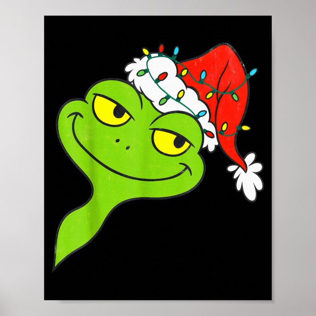 Funny Christmas Frog Wearing Santa Hat And Lights  Poster (Framsidan)