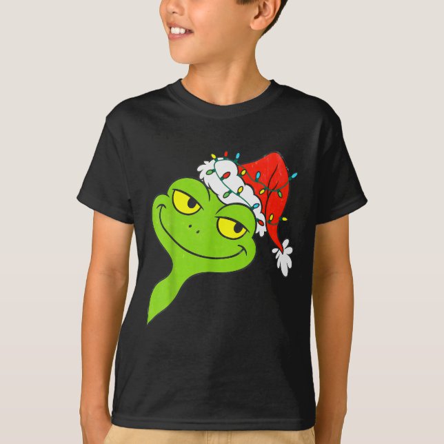 Funny Christmas Frog Wearing Santa Hat And Lights  T Shirt (Framsida)