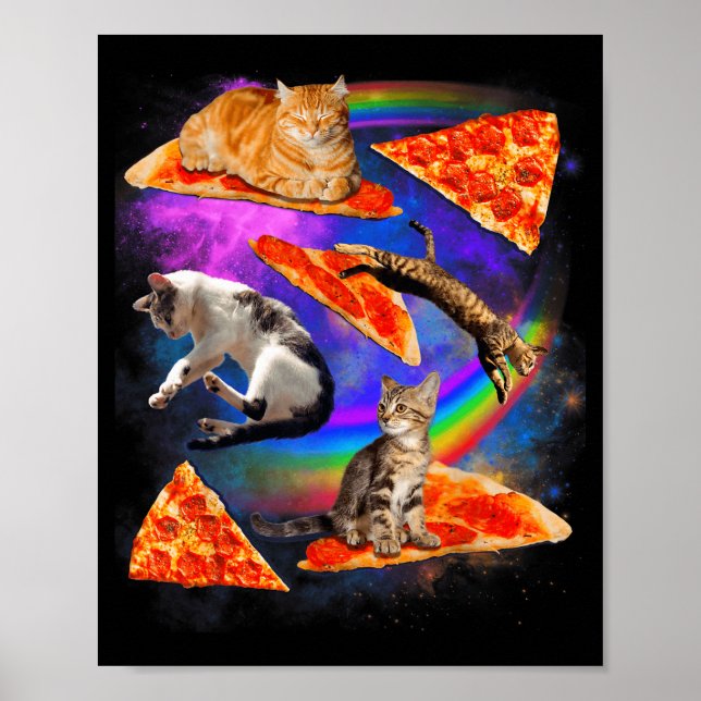 Funny Christmas Galaxy Cat In Space Cat Riding Zza Poster (Framsidan)