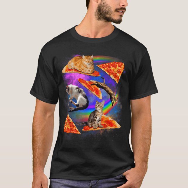 Funny Christmas Galaxy Cat In Space Cat Riding Zza T Shirt (Framsida)
