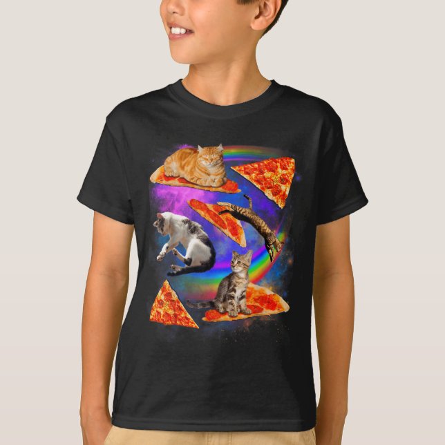 Funny Christmas Galaxy Cat In Space Cat Riding Zza T Shirt (Framsida)