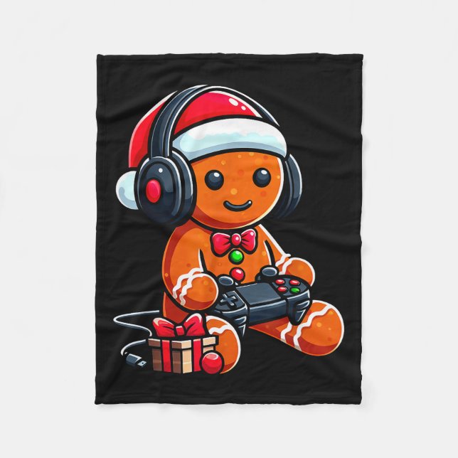 Funny Christmas Gamer Gingerbread Xmas Gaming Men  Fleecefilt (Framsidan)
