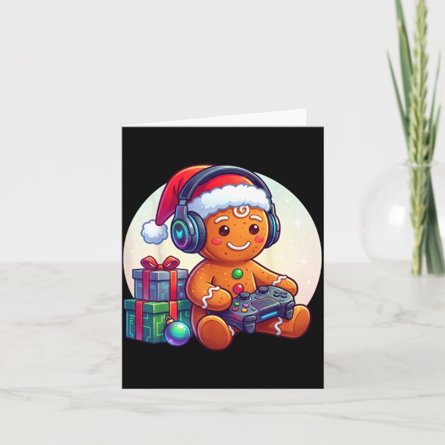 Funny Christmas Gamer Gingerbread Xmas Gaming Men  Kort (Framsida)
