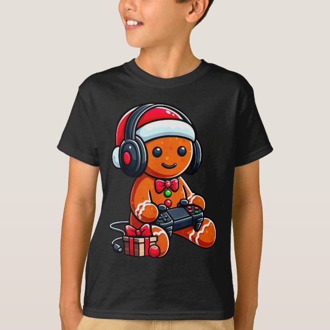 Funny Christmas Gamer Gingerbread Xmas Gaming Men  T Shirt (Framsida)
