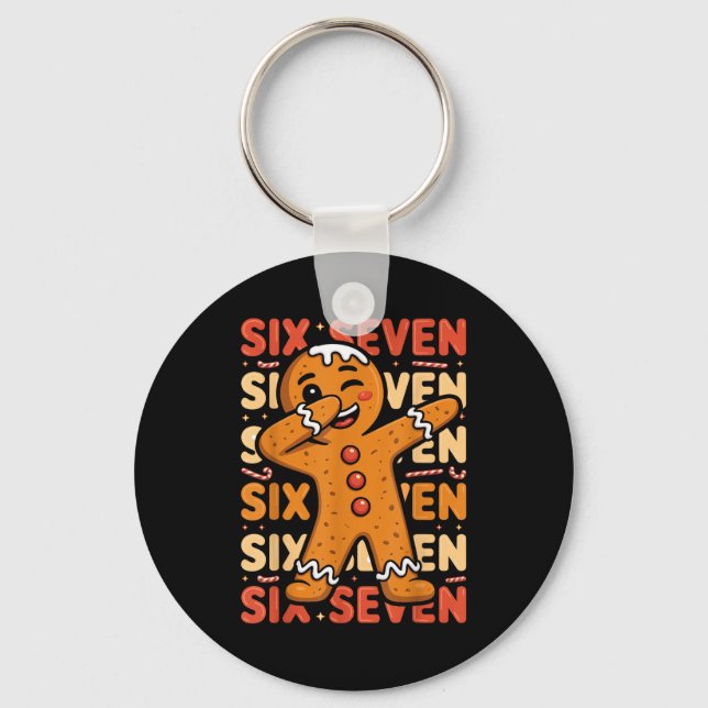 Funny Christmas Gingerbread Cookie Dab Six Seven 6 Nyckelring (Framsida)