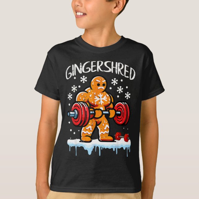 Funny Christmas Gingerbread Gingershred Gym Bodybu T Shirt (Framsida)