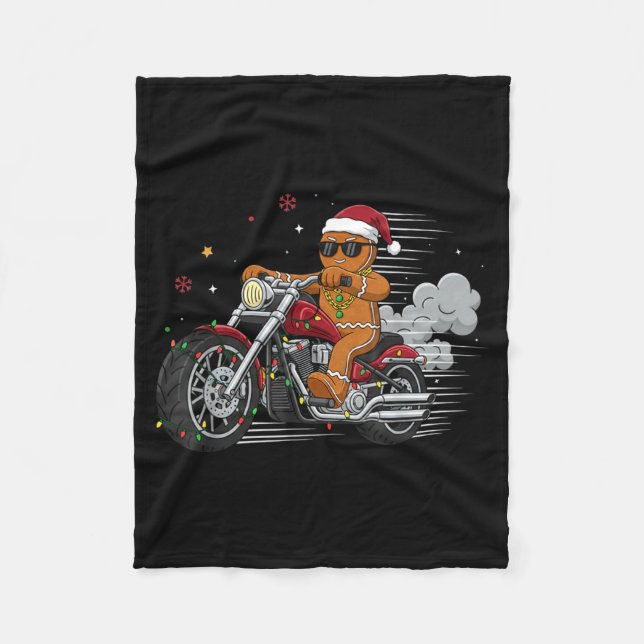 Funny Christmas Gingerbread Man Biker Riding A Mot Fleecefilt (Framsidan)