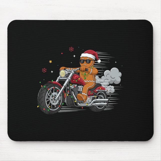 Funny Christmas Gingerbread Man Biker Riding A Mot Musmatta (Framsidan)