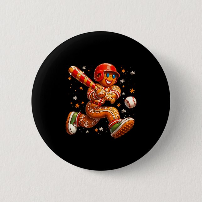 Funny Christmas Gingerbread Man Playing Baseball C Knapp (Framsida)