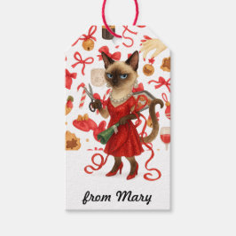 Funny Christmas Glam Siamese Cat Holiday Presentetikett