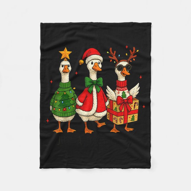 Funny Christmas Goose Jolly Geese Santa Reindeer X Fleecefilt (Framsidan)