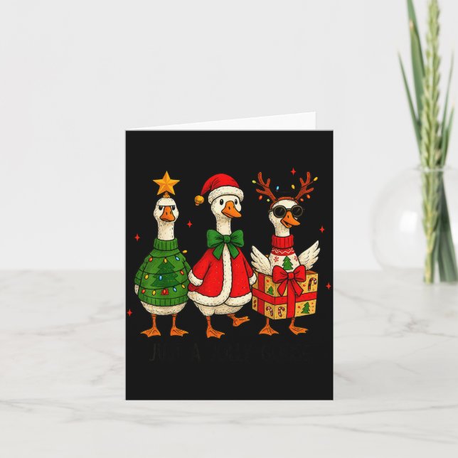 Funny Christmas Goose Jolly Geese Santa Reindeer X Kort (Framsida)