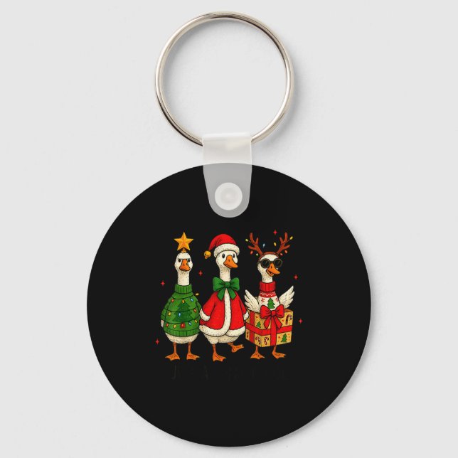 Funny Christmas Goose Jolly Geese Santa Reindeer X Nyckelring (Framsida)