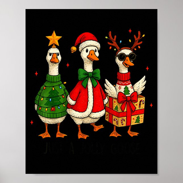 Funny Christmas Goose Jolly Geese Santa Reindeer X Poster (Framsidan)