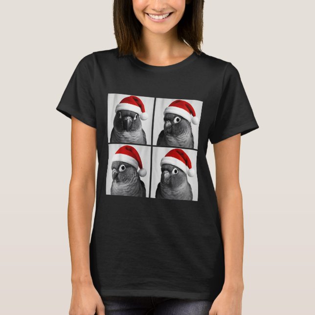 Funny Christmas Green Cheek Conure Santa Photo Boo T Shirt (Framsida)