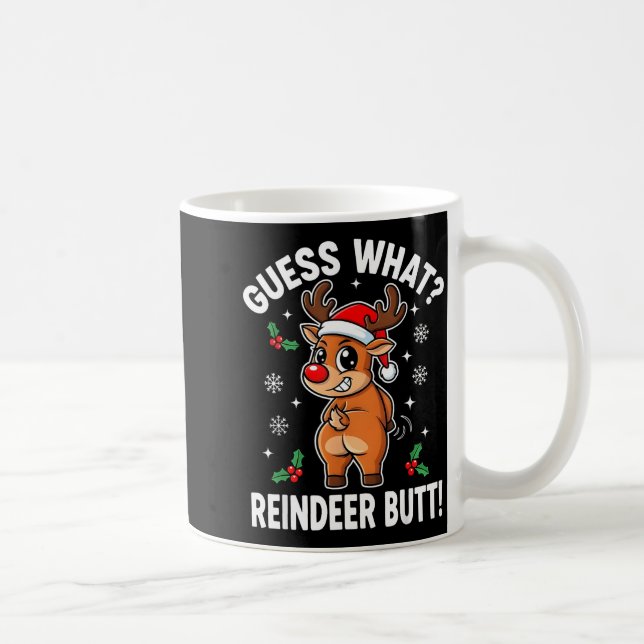 Funny Christmas Guess What Reindeer Butt Santa Hat Kaffemugg (Höger)
