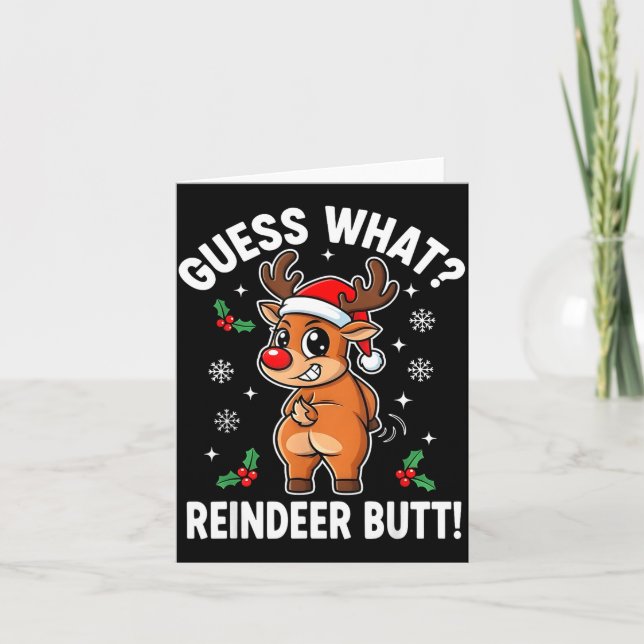 Funny Christmas Guess What Reindeer Butt Santa Hat Kort (Framsida)