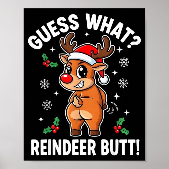 Funny Christmas Guess What Reindeer Butt Santa Hat Poster (Framsidan)