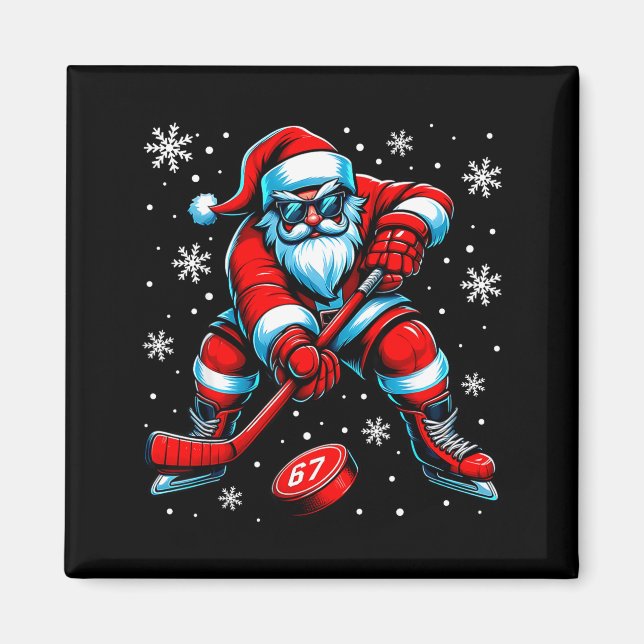 Funny Christmas Hockey Cool Santa Claus 6 7 Meme T Magnet (Framsidan)