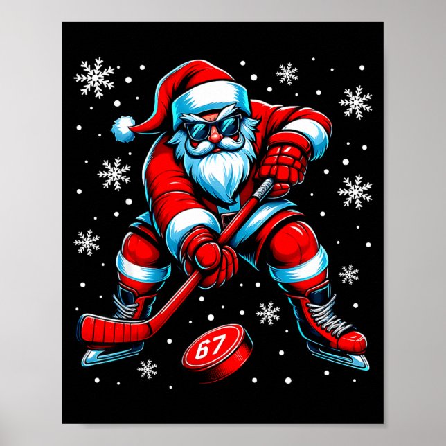 Funny Christmas Hockey Cool Santa Claus 6 7 Meme T Poster (Framsidan)