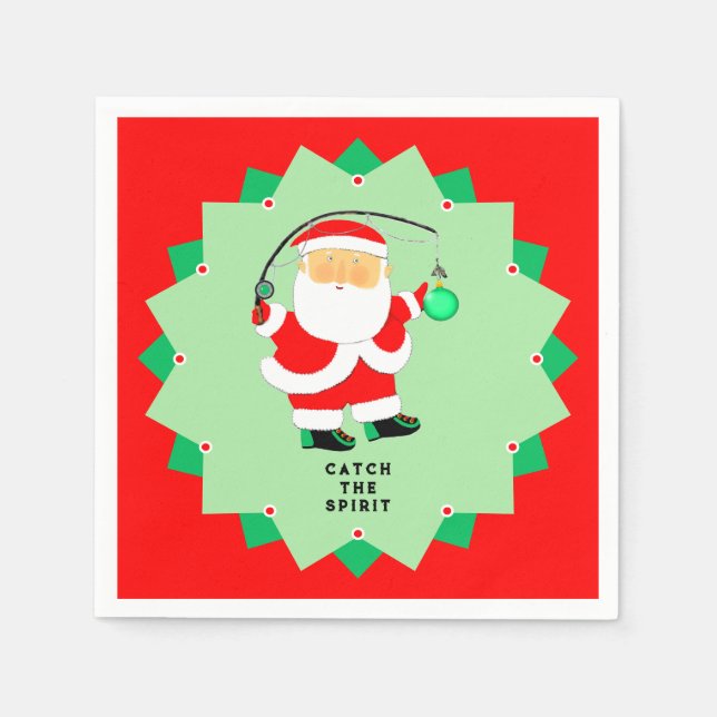 Funny Christmas Holiday Santa Fishing Pappersservett (Framsidan)