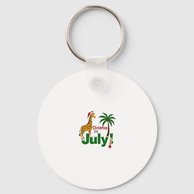 Funny Christmas in July Shirt Santa Giraffe Palm T Nyckelring (Framsida)