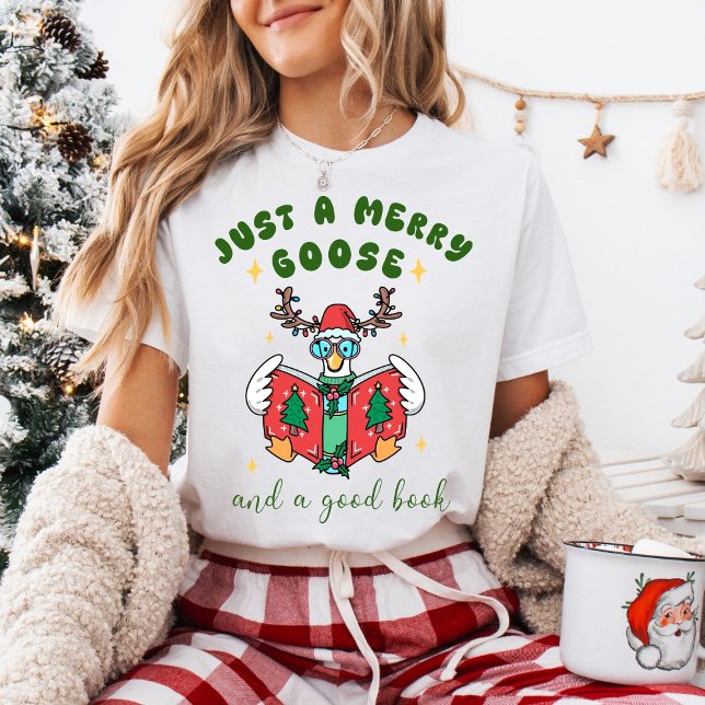 Funny Christmas Just a Merry Goose and a Good Book T Shirt (Skapare uppladdad)