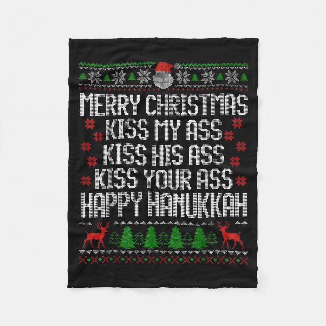 Funny Christmas Kiss My Happy Hanukkah Humor  Fleecefilt (Framsidan)