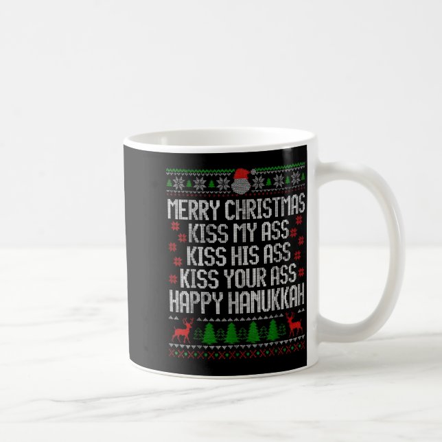 Funny Christmas Kiss My Happy Hanukkah Humor  Kaffemugg (Höger)
