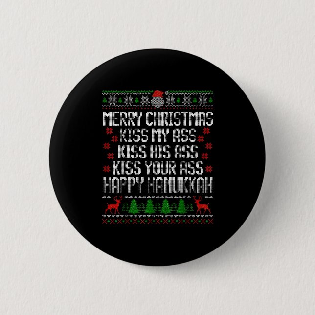 Funny Christmas Kiss My Happy Hanukkah Humor  Knapp (Framsida)