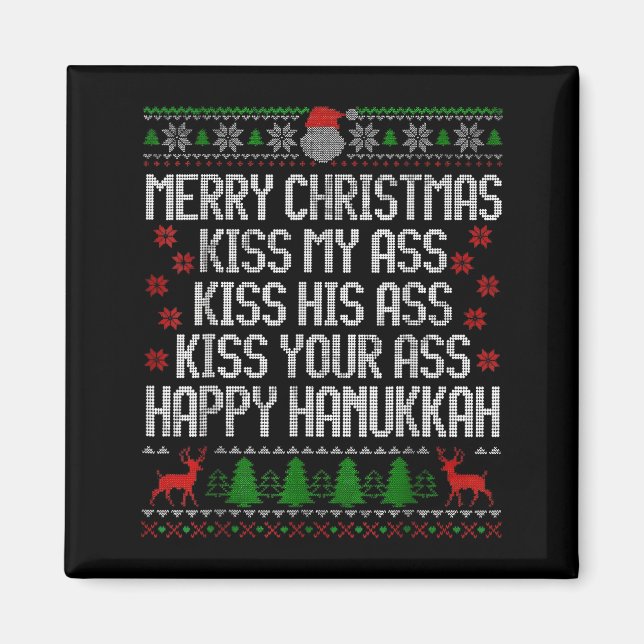 Funny Christmas Kiss My Happy Hanukkah Humor  Magnet (Framsidan)