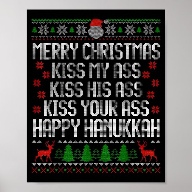 Funny Christmas Kiss My Happy Hanukkah Humor  Poster (Framsidan)