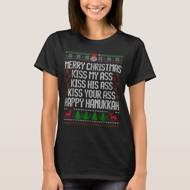 Funny Christmas Kiss My Happy Hanukkah Humor  T Shirt (Framsida)