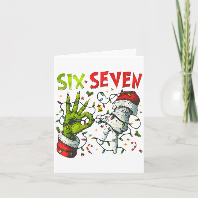 Funny Christmas Lights 6 7 Meme Six Seven Matching Kort (Framsida)