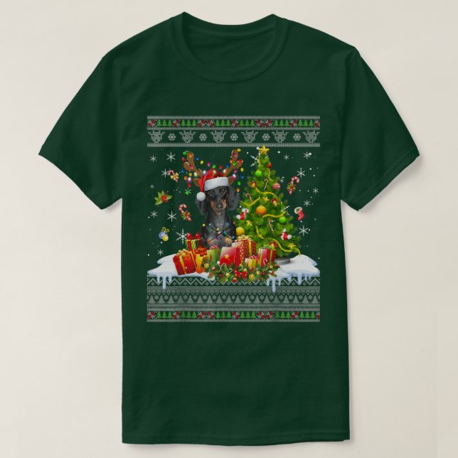 Funny Christmas Lights Dachshund Dog Funny Xmas Ug T Shirt (Design framsida)